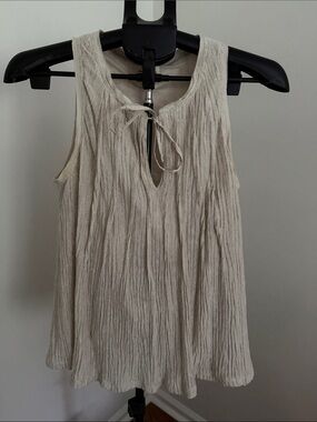 Meadow Rue Cream Crinkle Tie-Front Tank